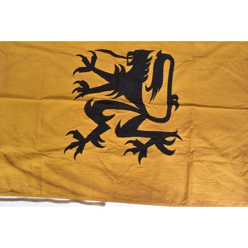 288 - A WWII Second World War Flemish Fascist battle flag. Yellow embroidered with a black Lion. Dated to ... 