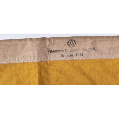 288 - A WWII Second World War Flemish Fascist battle flag. Yellow embroidered with a black Lion. Dated to ... 