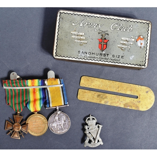 309 - A WWI First World War medal trio awarded to one 7201 Pte F. C. Stay of the Royal Irish Rifles along ... 