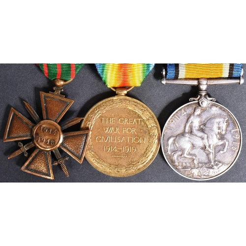 309 - A WWI First World War medal trio awarded to one 7201 Pte F. C. Stay of the Royal Irish Rifles along ... 