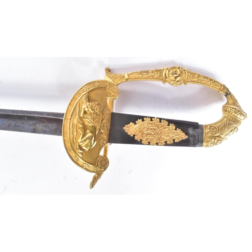 310 - A 19th Century Bavarian small sword with ornamental gilt hilt, folded down guard and a blue ans gilt... 