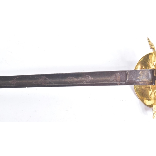 310 - A 19th Century Bavarian small sword with ornamental gilt hilt, folded down guard and a blue ans gilt... 