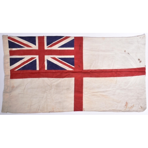 318 - Royal Navy Interest - a Royal Navy ensign flag along with x3 teak wood pieces from naval ships compr... 