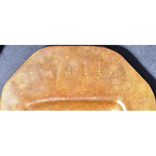 323 - A WWI First World War interest RFC Royal Flying Corps brass ashtray engraved to one E. L Benbow KIA ... 