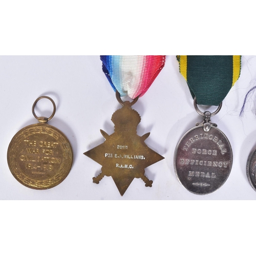 325 - A WWI First World War medal group to one 20111 EA Williams of the Royal Army Medical Corps RAMC, com... 