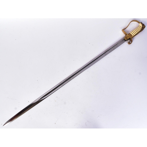 332 - A 20th Century replica of a British 1805 pattern naval officers sword. Brass Lions head pommel with ... 