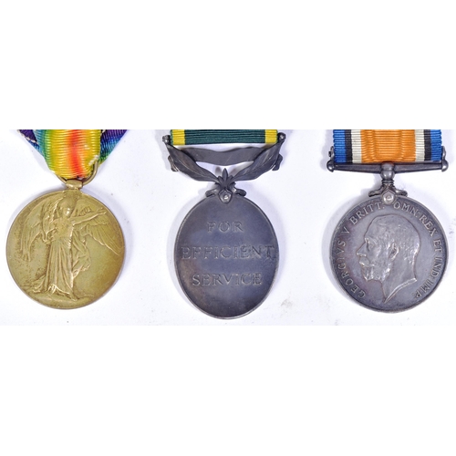 343 - A WWI First World War medal pair awarded one T-425637 Driver R.A.M Cunning of the Army Service Corps... 