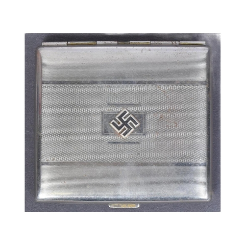 347 - A WWII Second World War Third Reich Nazi German patriotic cigarette case with applied black Swastika... 