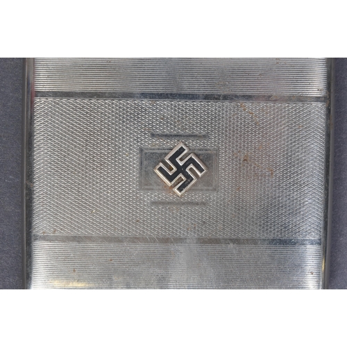 347 - A WWII Second World War Third Reich Nazi German patriotic cigarette case with applied black Swastika... 