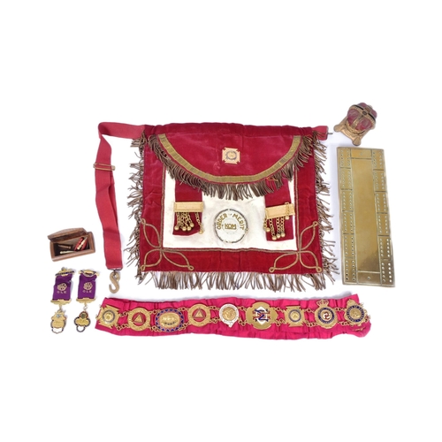 354 - Royal Antediluvian Order of Buffaloes - A collection of R.A.O.B masonic regalia to include; velvet a... 