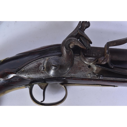 36 - A pair of late 18th or early 19th century North (likely of London) made flintlock pistols. Brass and... 