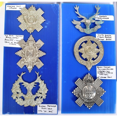 360 - A collection of WWI First and WWII Second World War (and other) regimental cap badges of largely Sco... 