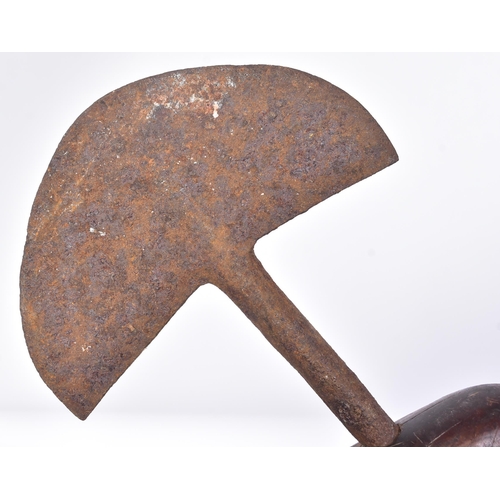 59 - A 19th Century Southern African / Zulu tribal axe. Flattened crescent shaped blade mounted on a tape... 