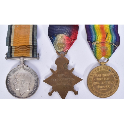 72 - A WWI First Word War British medal trio awarded to one 10355 Pte A. Robbins of the Somerset Light In... 