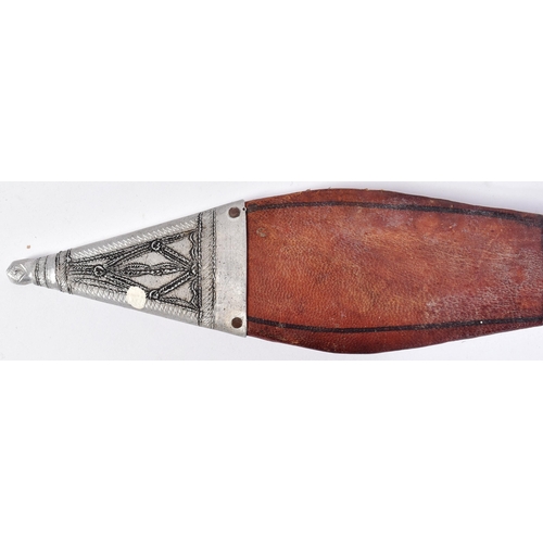 98 - A mid 20th Century North African Tuareg / Hausa people Takoba tribal sword. Flat wooden pommel, meta... 