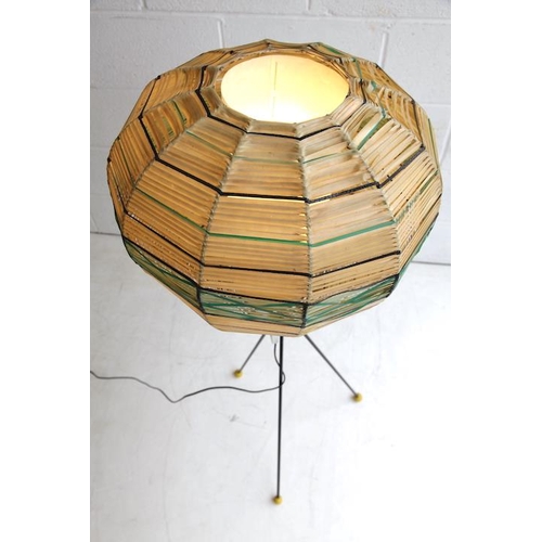 108 - A vintage mid 20th century 1950s tripod floor standing lamp light. The lamp having spun plastic shad... 