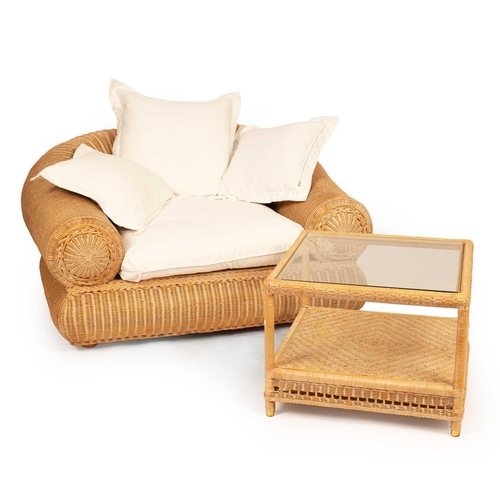 118 - Point Furniture - A modernist high end rattan pair of large armchairs together with a pair of rattan... 