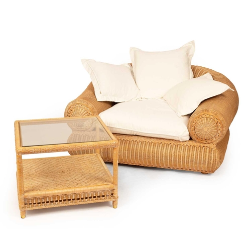 118 - Point Furniture - A modernist high end rattan pair of large armchairs together with a pair of rattan... 