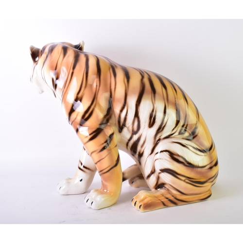 14 - A large 20th century 1960s Italian floor standing ceramic tiger. The tiger (Lionel) in the seated po... 