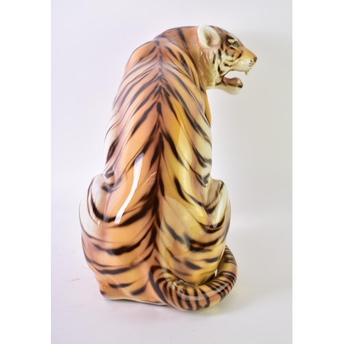 14 - A large 20th century 1960s Italian floor standing ceramic tiger. The tiger (Lionel) in the seated po... 