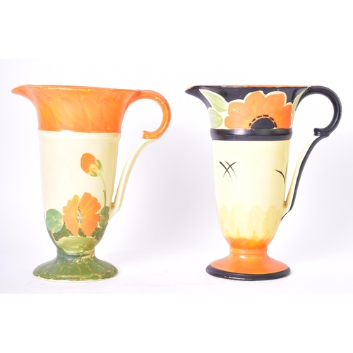 143 - Myott, Son & Co. - five early 20th century circa 1930s Art Deco ceramic centrepiece jugs / pitchers.... 