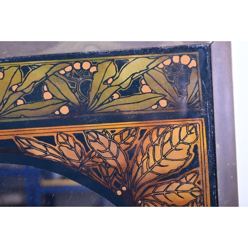 147 - A 1970s rectangular reverse painted mirror. The mirror with green & brown leafy design, framed in ch... 