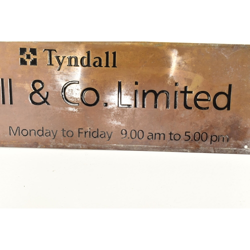 156 - Tyndall & Co. Limited - A pair of 20th century bronze toned metal street signs for Tyndall Bank. Eac... 