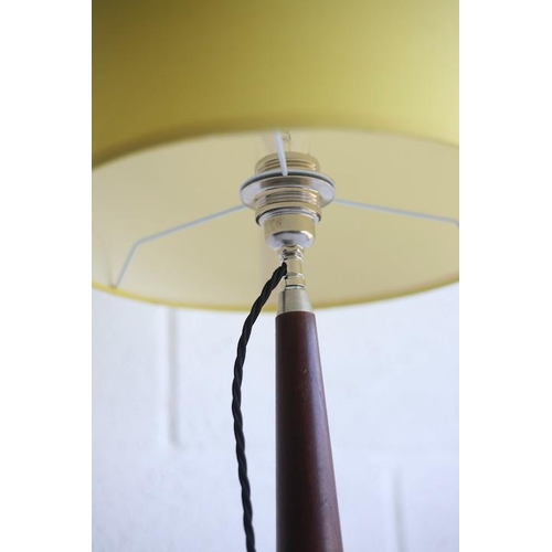 16 - A retro 20th century 1960s teak tripod table lamp light. The lamp having a chrome fitting and new ye... 