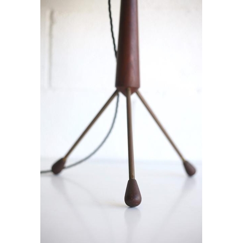 16 - A retro 20th century 1960s teak tripod table lamp light. The lamp having a chrome fitting and new ye... 