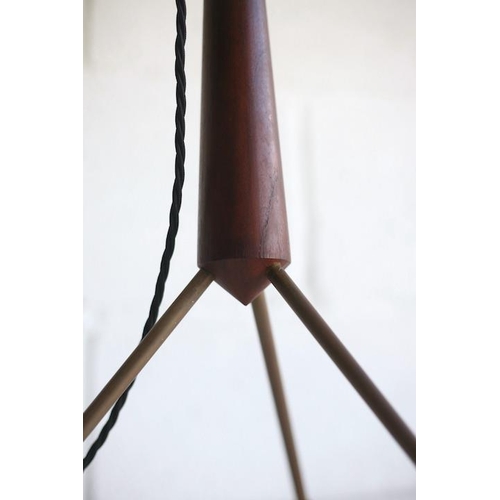 16 - A retro 20th century 1960s teak tripod table lamp light. The lamp having a chrome fitting and new ye... 