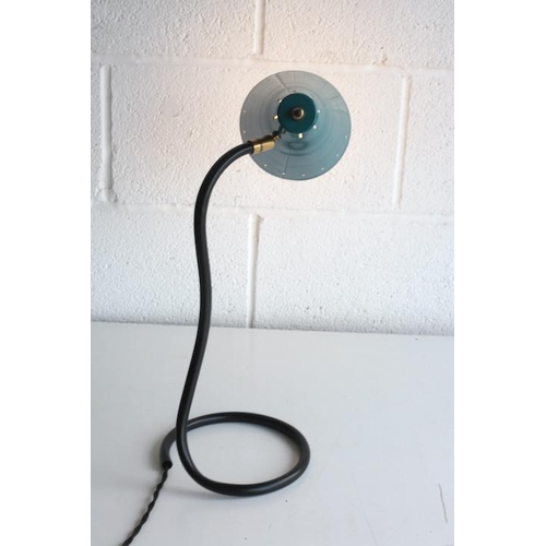 164 - A retro 20th century 1950s French designer desk / table lamp light. The lamp having a conical dark g... 