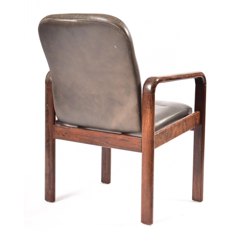 166 - Dyrlund - A pair of Danish mid 20th century leather & afromosia teak office carver chairs / armchair... 