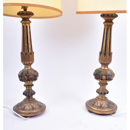 225 - A pair of Art Deco early 20th century circa 1930s Italian inspired gilt wood table desk lamps lights... 