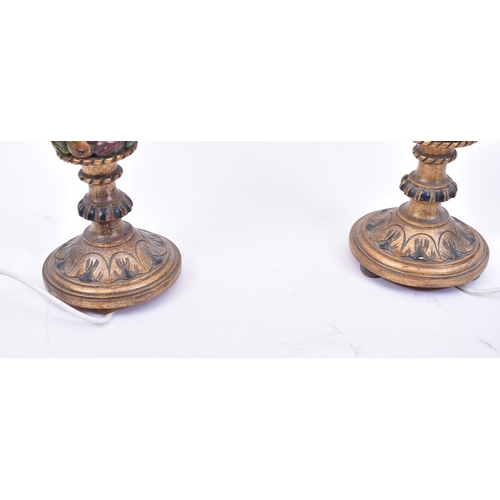 225 - A pair of Art Deco early 20th century circa 1930s Italian inspired gilt wood table desk lamps lights... 