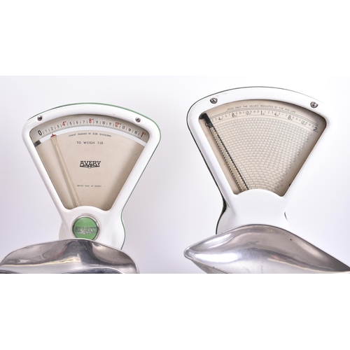 254 - Avery & one other - two vintage mid 20th century shop scales, each in enamelled white chrome. One ma... 