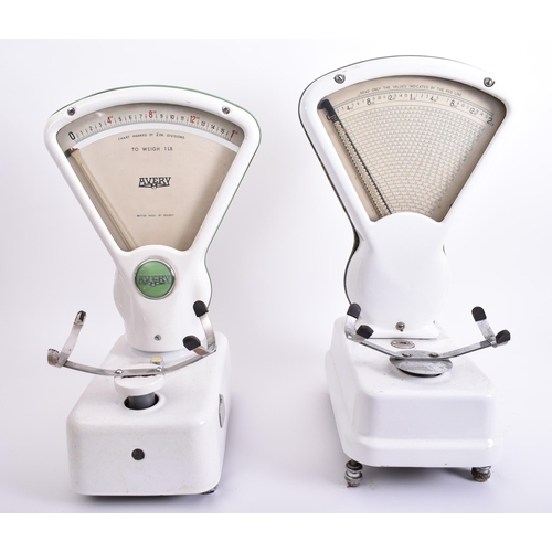 254 - Avery & one other - two vintage mid 20th century shop scales, each in enamelled white chrome. One ma... 