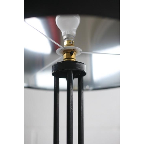 282 - A retro mid century 1950s atomic tripod floor standing lamp light. The lamp having a new black barre... 