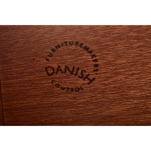 285 - A Danish retro mid 20th century circa 1960s teak wood chest of drawers highboard. The chest having a... 