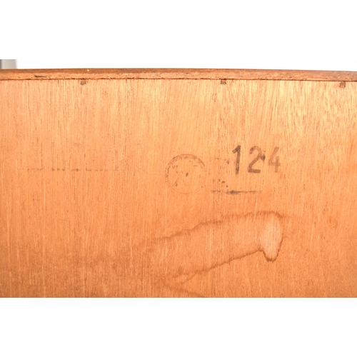 285 - A Danish retro mid 20th century circa 1960s teak wood chest of drawers highboard. The chest having a... 