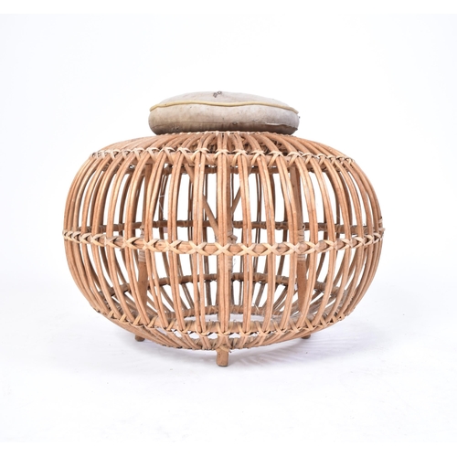 303 - Franco Albini - A retro 20th century wicker bamboo Lobster Pot stool ottoman seat. The stool of circ... 