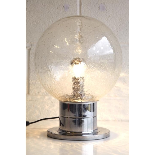 316 - A retro 20th century 1970s chrome and glass table lamp light. The lamp having a large bubble effect ... 