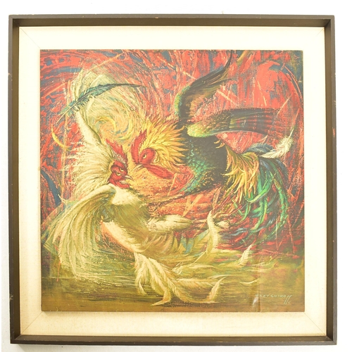 340 - Vladimir Tretchikoff - a large vintage 20th century fighting cocks print. The print signed lower rig... 