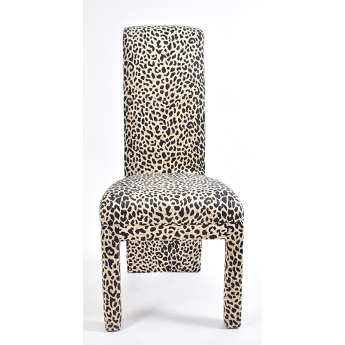 341 - A set of four vintage late 20th century upholstered high back dining chairs. Each chair in a leopard... 