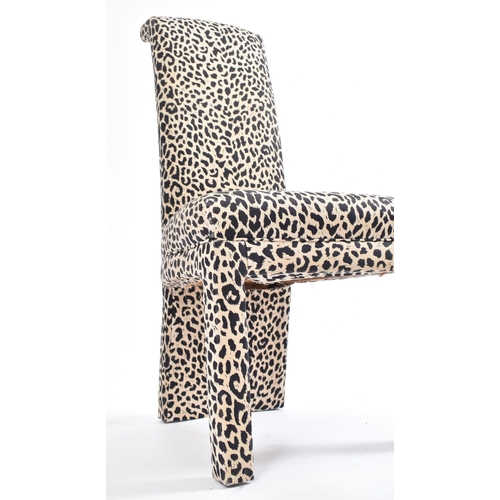 341 - A set of four vintage late 20th century upholstered high back dining chairs. Each chair in a leopard... 