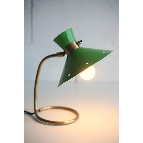 346 - A retro mid 20th century 1950s designer desk lamp light. The lamp having a green Diablo double shade... 