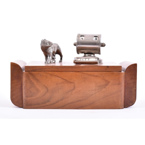 35 - An early 20th century circa 1930s Italian Art Deco style walnut perpetual desk calendar / cigarette ... 