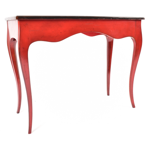 360 - Roche Bobois - Paris - A serpentine fronted walnut & red lacquered writing desk in the Louis XV mann... 