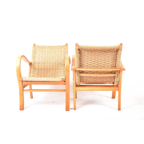 37 - Erich Dieckmann - A matching pair of retro mid 20th century beechwood easy chair / armchairs. Each c... 