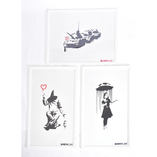 388 - David Hudson (British) after Banksy - a collection of three vintage graffiti style artworks stencil ... 