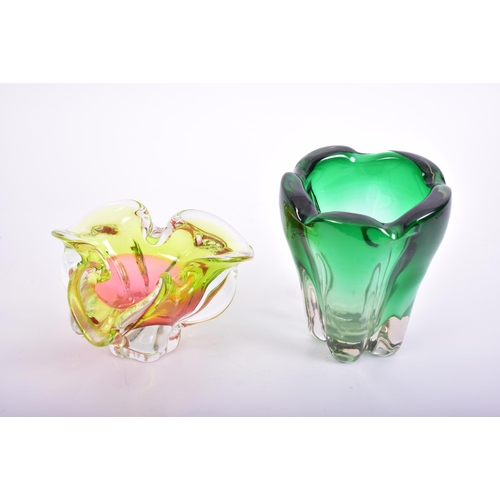 394 - Josef Hospodka for Chribska - two vintage mid 20th century studio art glass vase centrepieces. Each ... 